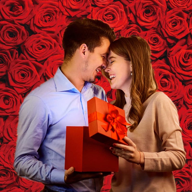 INRUI RUINI Red Rose Floral Wedding Photography Backdrop Rose Wall Valentines Day Wedding Bridal Shower Party Decorations Banner 5x7FT - Image 3